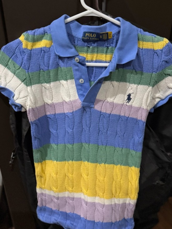 Polo Ralph Lauren Other - Polo by Ralph Lauren Blue Cable Knit Rainbow Stripe Polo